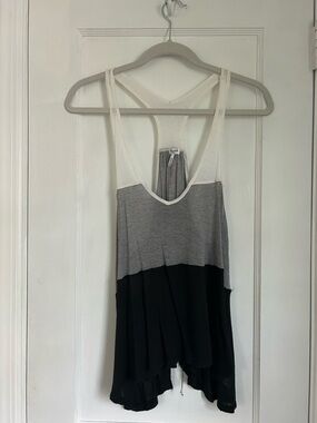 Splendid Sheer Three-Tone Racerback Tank Top in White, Gray & Black Size S